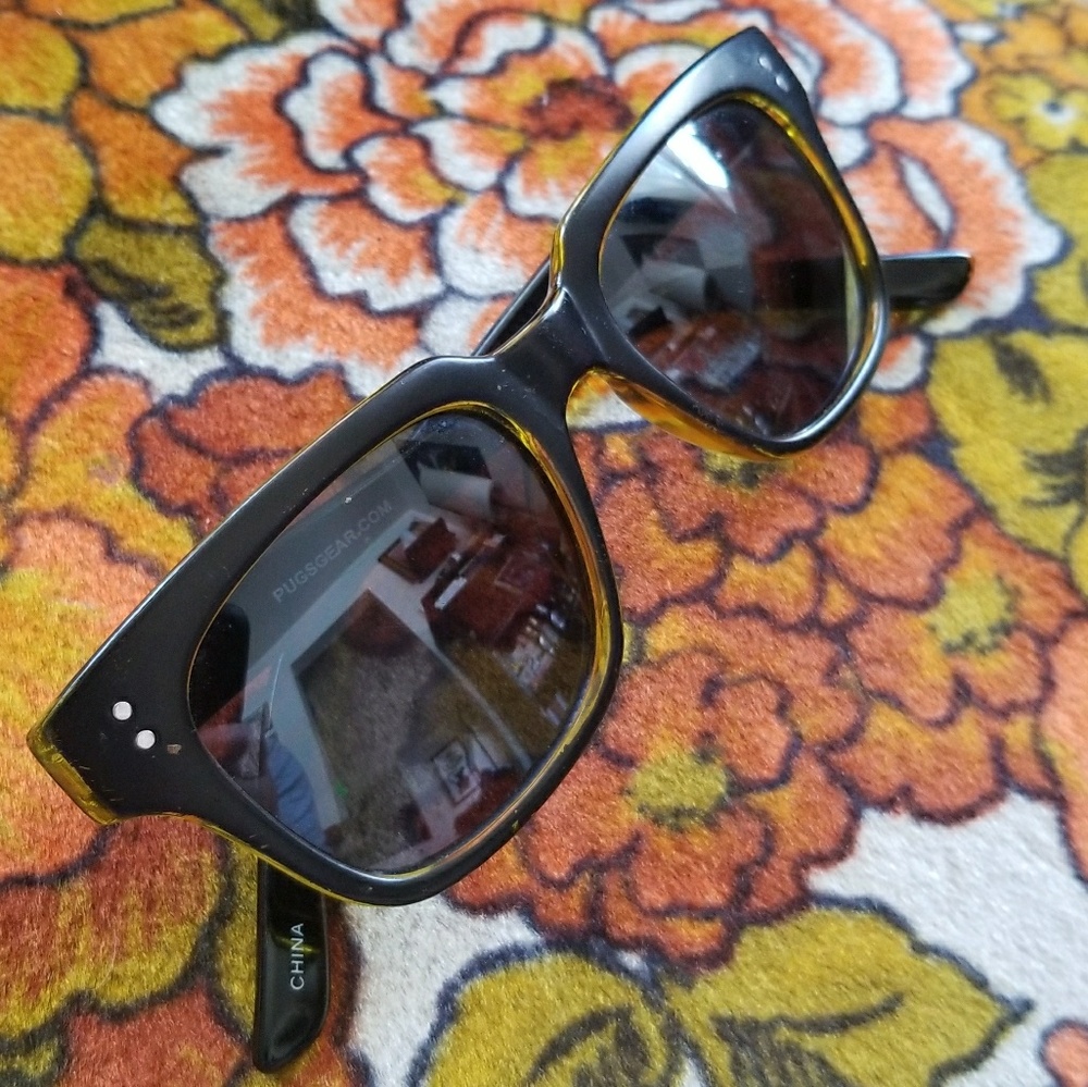 Vintage-style black and olive PUGS sunglasses